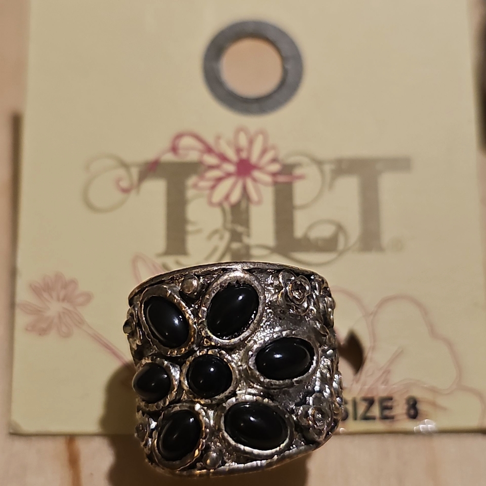 TILT Women's Ring with Silver and Black Design